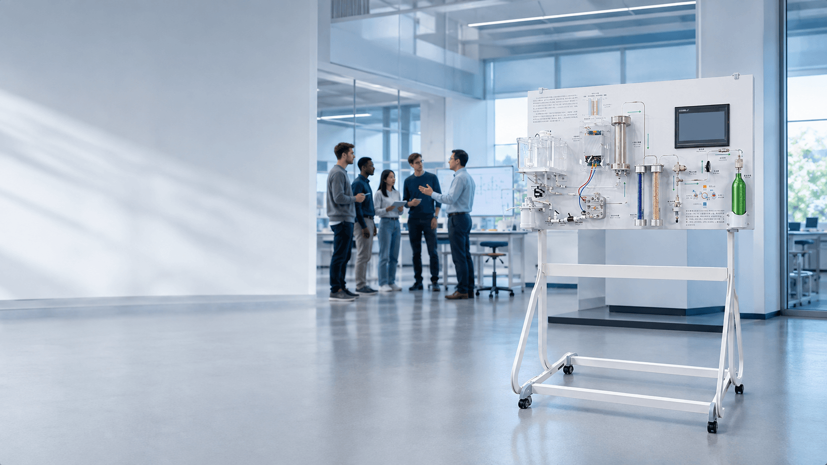 hydrogen energy education system with water electrolysis teaching equipment in a university laboratory