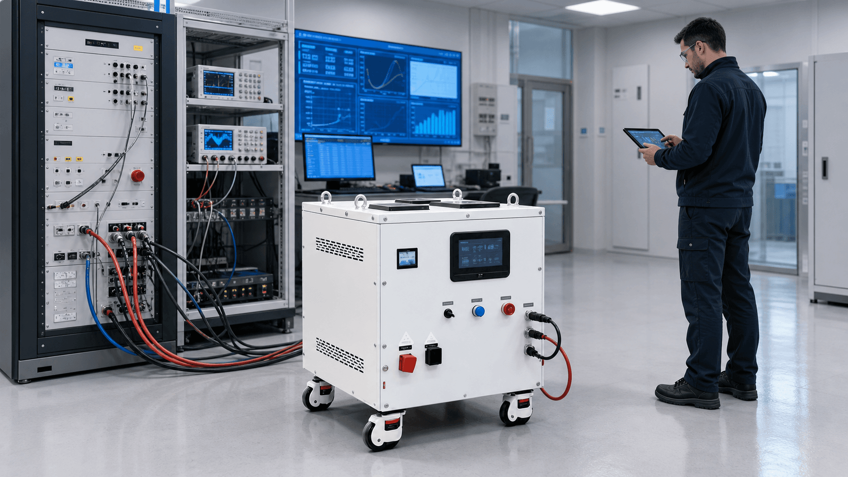 PEM electrolyzer undergoing functional inspection and verification